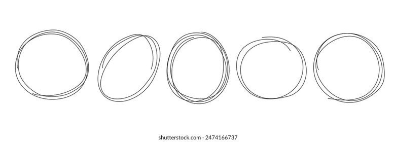 Doodle line drawn round frame highlight. Hand drawing sketch circles set. Element for highlighting important notes. Marker pen outline scribble oval