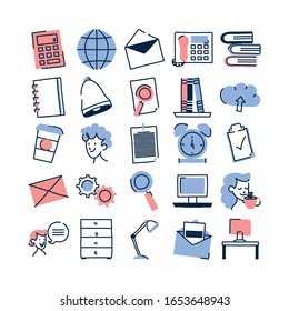 doodle line fill style icon set design, Ornament sketch art drawing cute idea creative and decorative theme Vector illustration