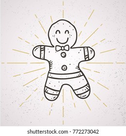 doodle line gingerbread man vector