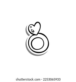 Doodle Line Heart Ring on white silhouette and gray shadow. Vector illustration Valentine Theme for decoration or any design.