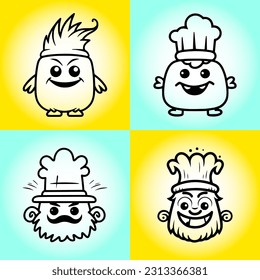 doodle line Symbol, einfaches, stilistisches Monster mit Kochmütze, süß, kreativ, Logo-Design 