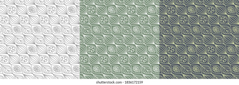 Doodle line leaves. Seamless floral pattern. Vector leaf. Fashion print. Design for textile or clothes. Flowers sketch. Hand drawn outline repeating elements. Natural background