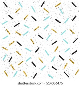 Doodle line seamless background. Black, blue and gold lines. Abstract seamless pattern for card, invitation, poster, banner, placard, diary, album, sketch book cover etc. Golden glitter texture.