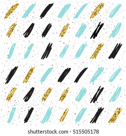 Doodle line seamless background. Black, blue and gold lines. Abstract line for card, invitation, album, scrapbook cover,holiday wrapping paper, textile fabric, garment etc. Gold glitter texture