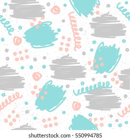 Doodle line seamless background. Grey, pink and blue line. Abstract line pattern for card, wallpaper, album, scrapbook, holiday wrapping paper, textile fabric, garment etc. 