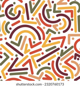 Doodle line seamless pattern with a retro color theme, creative abstract style background, trendy design with basic shapes