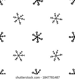 Doodle line snowflake sketch seamless pattern.