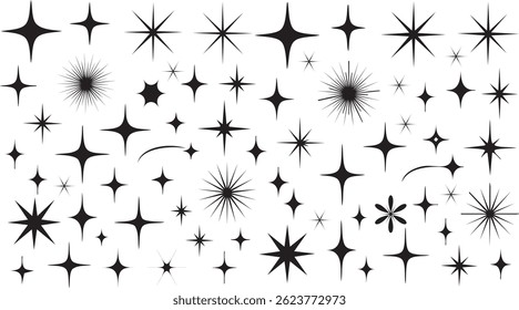 Doodle line sparkle vector set, Collection of Sparkle and Starburst Vector Shapes, Cartoon explosion, dynamic light flash, twinkle star, firework effect