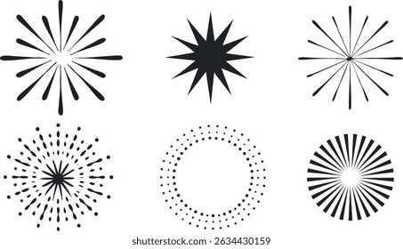 Doodle line sparkle vector set, hand-drawn shining stars, comic burst elements, and decorative glowing sparkling star highlight. Set of vector abstract elements