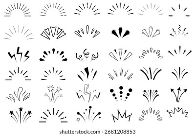 Doodle line sparkles and rays atmosphere for various design projects Vector