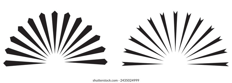 La línea de garabatos brilla y hace rayos. Líneas de explosión dibujadas a mano confeti, ráfaga de sol, efectos decorativos elementos sorpresa. Dibujo de cómic celebrando el splash y el signo. Conjunto de vector de rayo dibujado a mano .