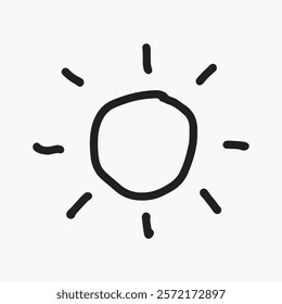 Doodle line of sun vector illustration, Black and white sun collage element vector, Doodle hand drawn sun vector element.