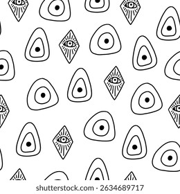 Doodle line turkish evil eye seamless pattern. Greek magic astrology design. Vector background