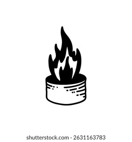 Doodle Line Vector Stock Illustration of Burning Parafin Campfire Scene