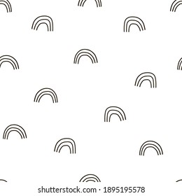 Doodle linear rainbow vector seamless pattern . Black and white simple abstract graphic arc minimalistic backdrop. Scandinavian childish design