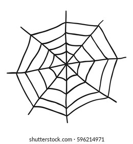 Doodle linear spiderweb isolated on white background.