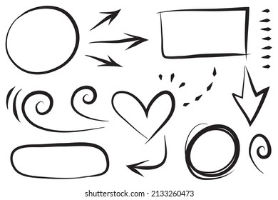 Líneas de doodle, Flechas, círculos y curvas vectoriales.elementos de diseño dibujados a mano aislados en fondo blanco para infografía. ilustración vectorial.
