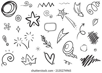 Doodle lines, Arrows, circles and curves vector.hand drawn design elements isolated on white background for infographic. vector illustration.