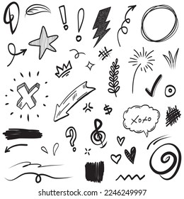 Doodle lines, Arrows, circles and curves vector.hand drawn design elements isolated on white background for infographic. vector illustration.