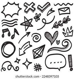 Doodle lines, Arrows, circles and curves vector.hand drawn design elements isolated on white background for infographic. vector illustration.