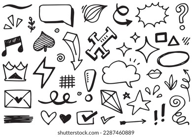 Doodle lines, Arrows, circles and curves vector.hand drawn design elements isolated on white background for infographic. vector illustration.