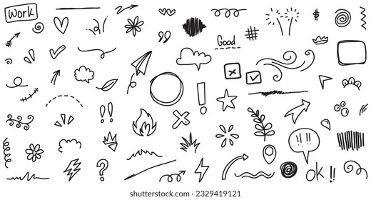 Doodle lines, Arrows, circles and curves vector.hand drawn design elements isolated on white background for infographic. vector illustration.