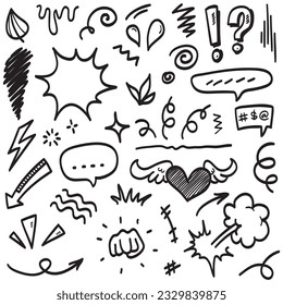 Doodle lines, Arrows, circles and curves vector.hand drawn design elements isolated on white background for infographic. vector illustration.