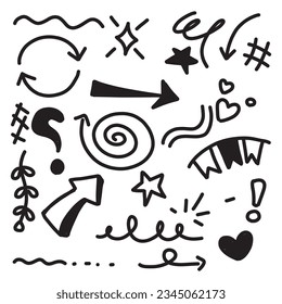 Doodle lines, Arrows, circles and curves vector.hand drawn design elements isolated on white background for infographic. vector illustration.
