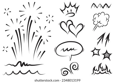 Doodle lines, Arrows, circles and curves vector.hand drawn design elements isolated on white background for infographic. vector illustration.