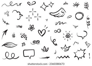 Doodle lines, Arrows, circles and curves vector.hand drawn design elements isolated on white background for infographic. vector illustration.