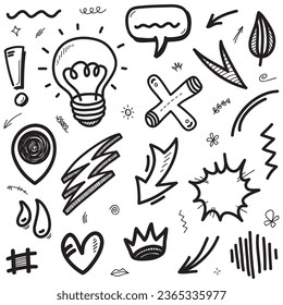 Doodle lines, Arrows, circles and curves vector.hand drawn design elements isolated on white background for infographic. vector illustration.