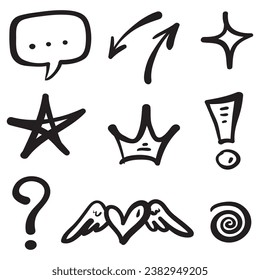 Líneas de doodle, Flechas, círculos y curvas vectoriales.elementos de diseño dibujados a mano aislados en fondo blanco para infografía. ilustración vectorial.