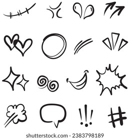 Doodle lines, Arrows, circles and curves vector.hand drawn design elements isolated on white background for infographic. vector illustration.