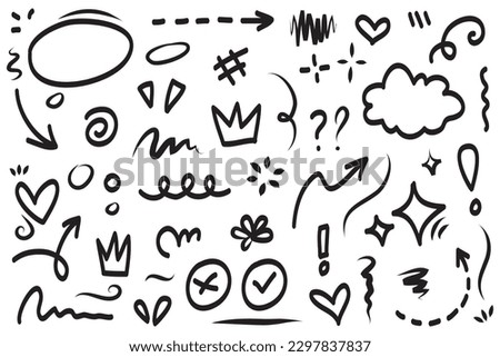 Doodle lines, Arrows, circles and curves vector.hand drawn design elements isolated on white background for infographic. vector illustration.