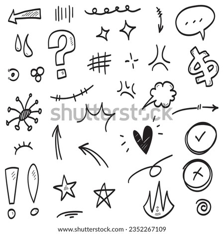 Doodle lines, Arrows, circles and curves vector.hand drawn design elements isolated on white background for infographic. vector illustration.