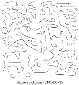 Doodle-Linien, Pfeile, handgezeichnete Design-Elemente einzeln auf weißem Hintergrund. Vektorgrafik.
