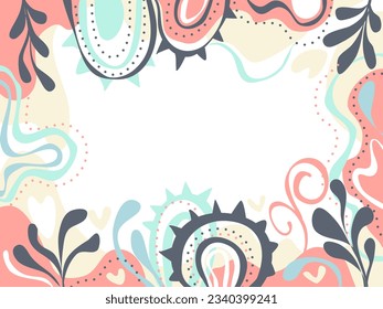 Doodle lines background on trend color, dots and geometric design frame