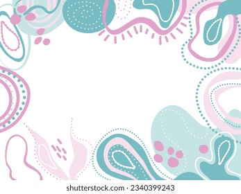 Doodle lines background on trend color, dots and geometric design frame