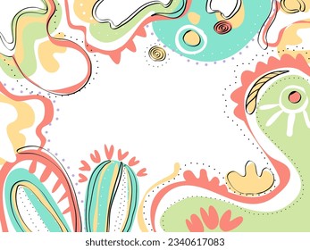 Fondo de las líneas de dibujo sobre el color de la tendencia, los puntos y el marco de diseño geométrico Sobre el fondo blanco 