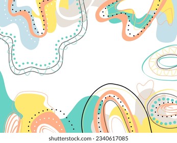 Doodle lines background on trend color, dots and geometric design frame On white background 