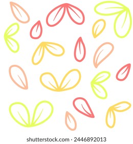 Doodle lines of leaves in various bright colors. Spring season.