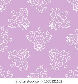 Doodle lines love seamless pattern. Romantic patterns on pastel colors.