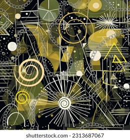 Las cadenas de espiral de las líneas de doodle forman formas abstractas de patrón moderno sin costuras. Ornamentos de líneas de doodles geométricos. Dibujar fondo vectorial sucio de color de agua dibujado a mano. Diseño moderno. Textura sin fin.