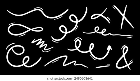 Doodle lines, spring and spiral set, hand drawn coil icons. Vector flexible lines for your design