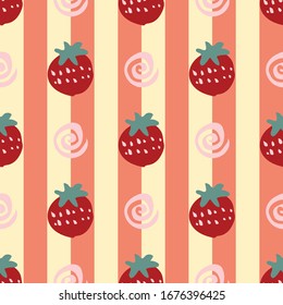 doodle lines strawberry seamless repeat pattern design. Perfect for valentine or food packaging