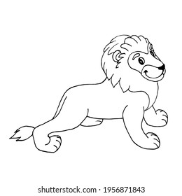 Doodle lion on a white background.Vector lion can be used in children's book illustrations, coloring books,postcards, textiles.