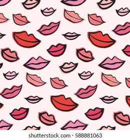 doodle lips vector pattern