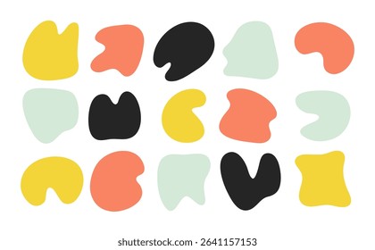 Doodle liquid abstract blob shapes, color irregular organic random forms, fluid silhouette, simple vector smooth ink stain. Highlight for social media stories. Perfect for branding, posters, packaging