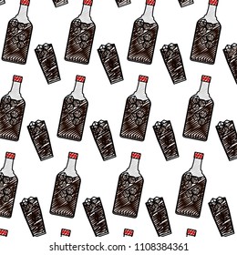doodle liquor prort bottle and glass background