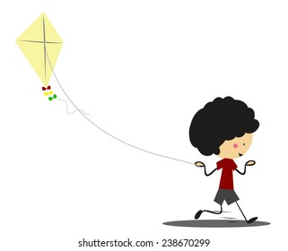 doodle little boy playing kites - Full Color